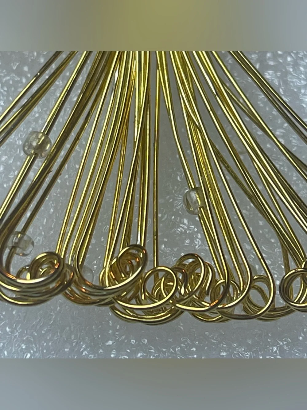 Vintage Wire Angel Brooch Pin Gold Tone Sliding Beads Pearl Christmas
